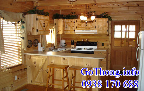 gỗ thông (gỗ pine) chile làm nội thất bếp